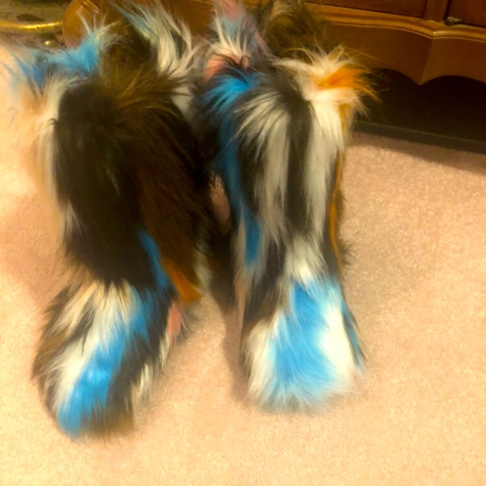 Multi color faux fur boots